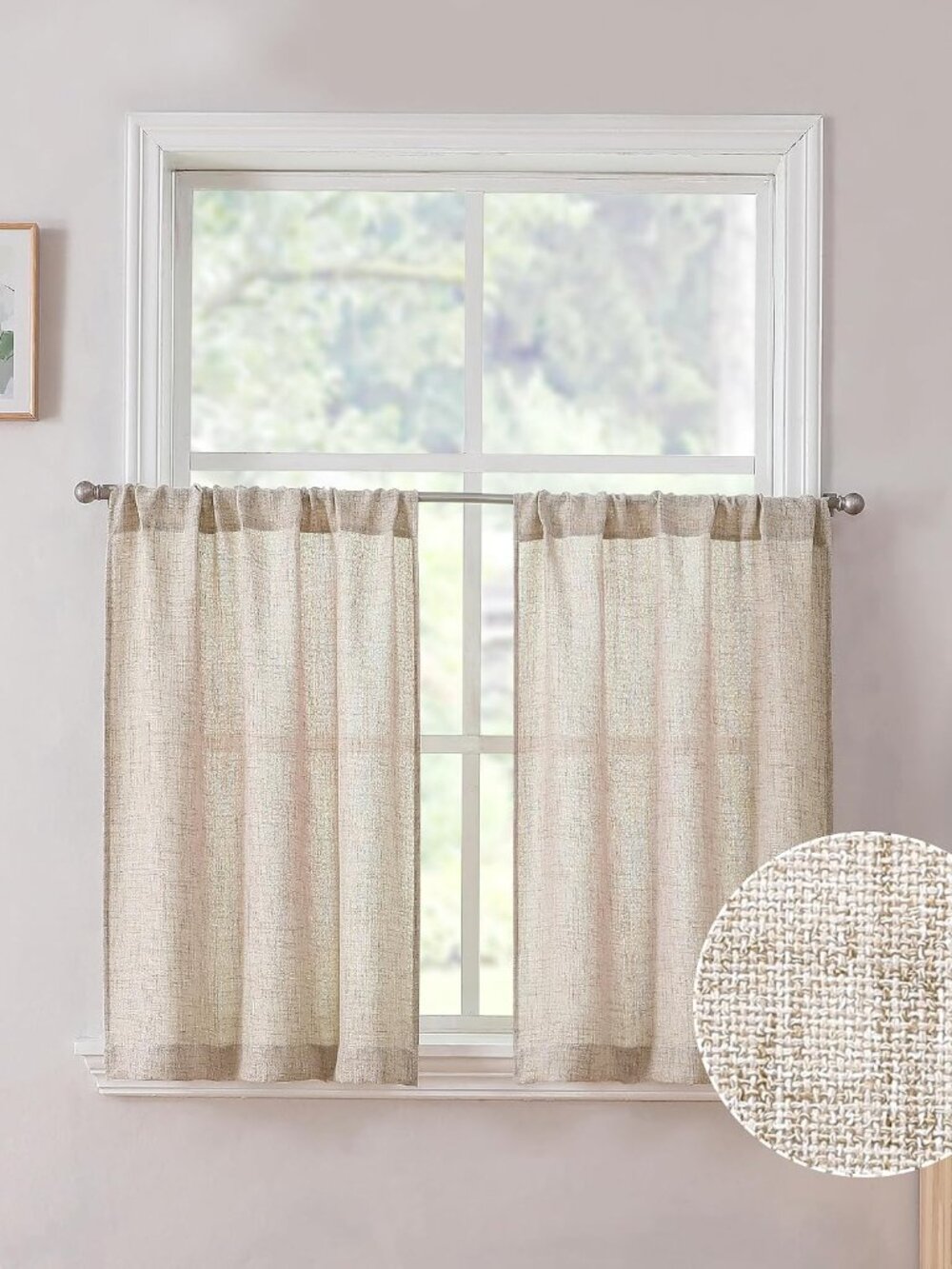 Short Linen Tier Curtains Rod Pocket Semi Sheer Half Kitchen Curtain Burlap Ligh